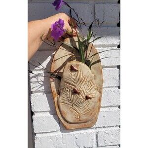 Pottery handmade flower wall Pocket sconce 12 x 7” Pine, Redbird Holiday